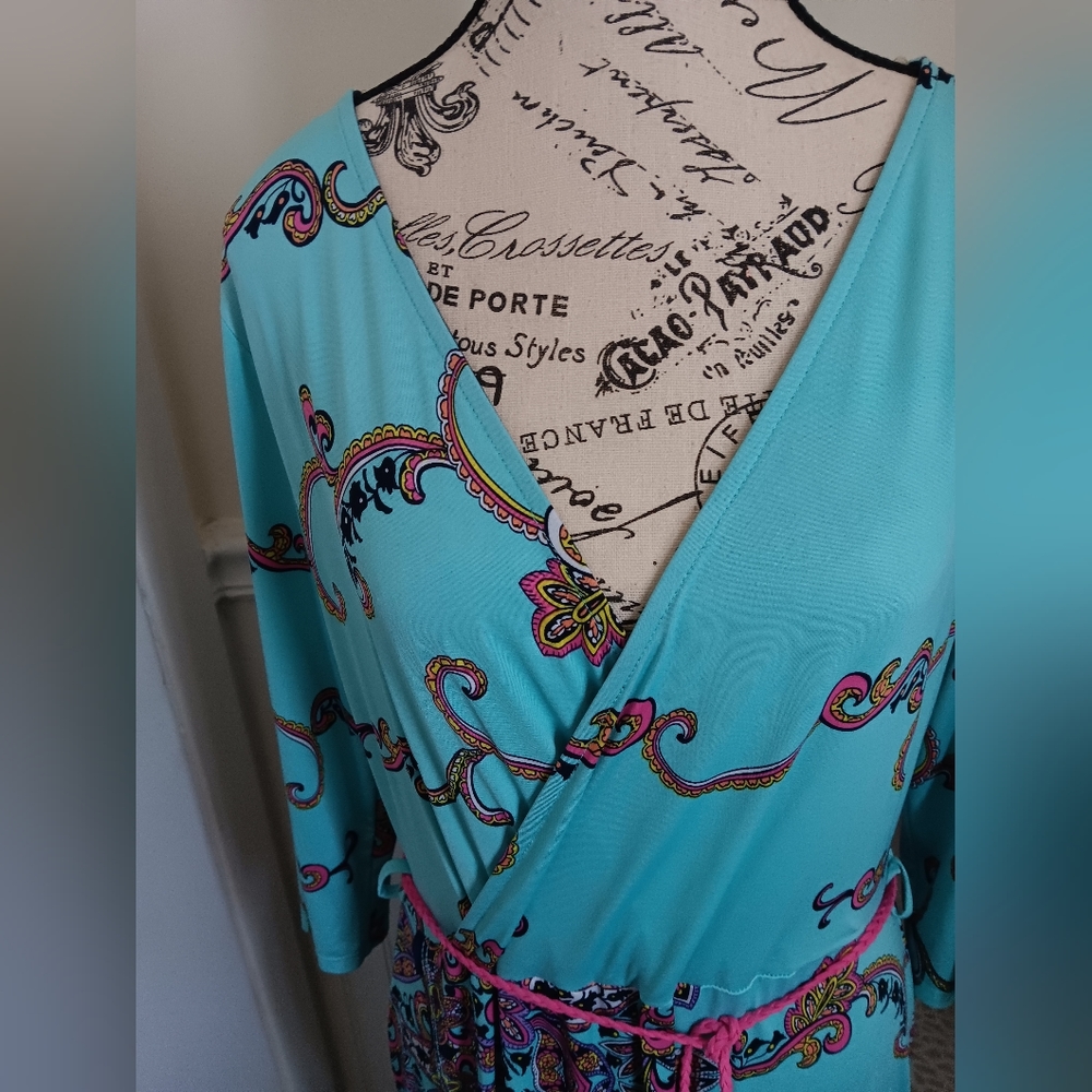 Womens Auditions 1X Teal and Paisley Wrap Maxi Dress - Picture 3 of 10